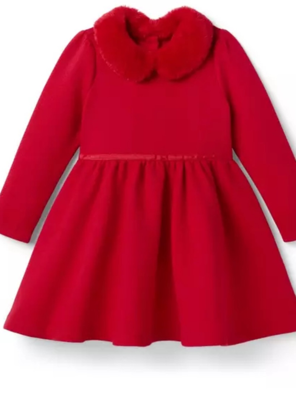 Janie and Jack Red Girls' quilted Long-Sleeve Holiday Dress with Faux Fur Collar